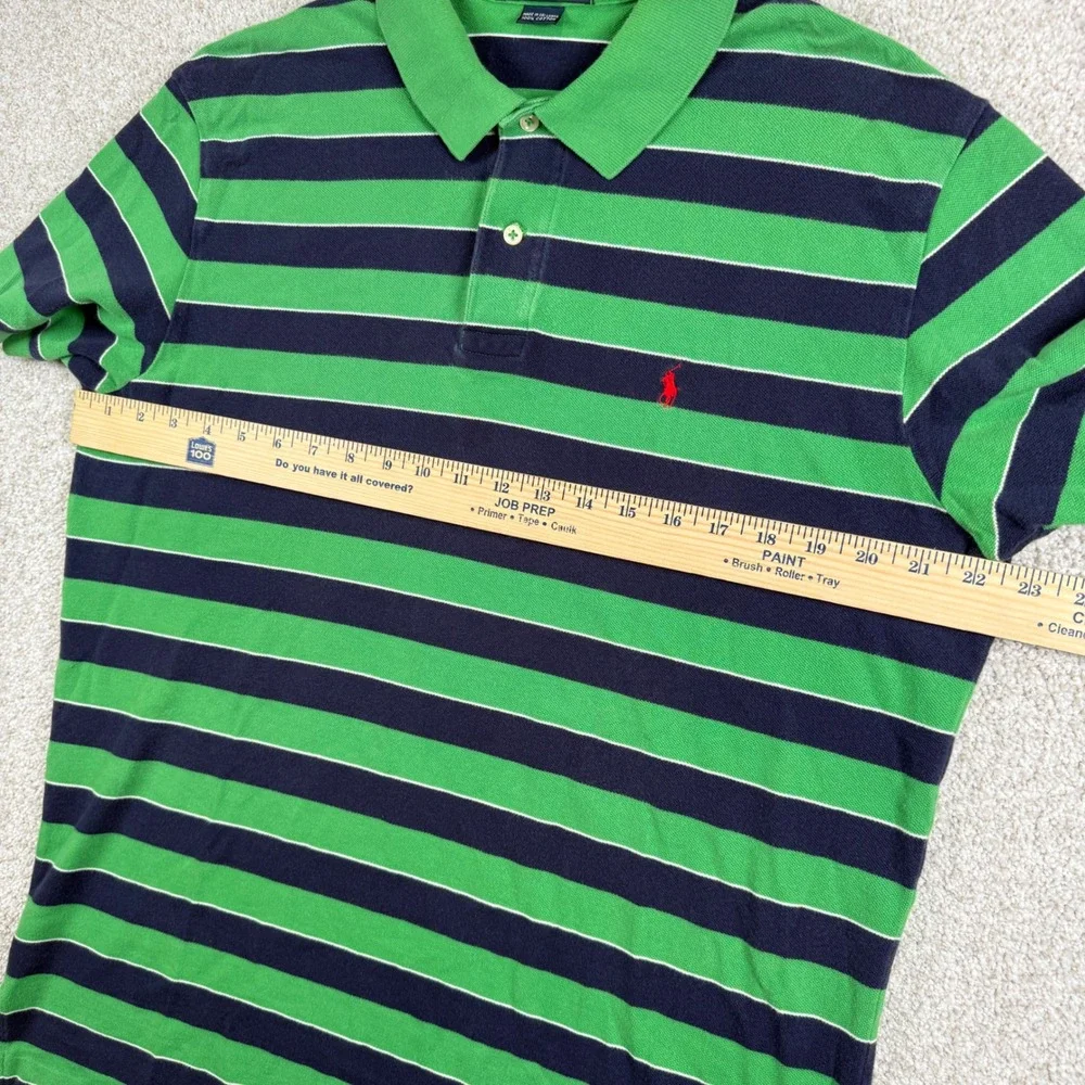 Polo Ralph Lauren Polo Shirt Men XL Green Navy Blue Striped Short Sleeve Pony